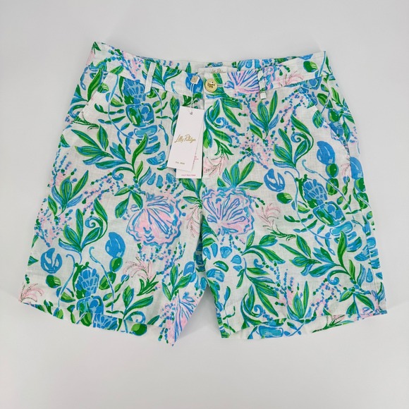 Lilly Pulitzer Pants - Lilly Pulitzer Women's Shorts Size 2 Linen Blue Green Pink Floral‎ Print NWT